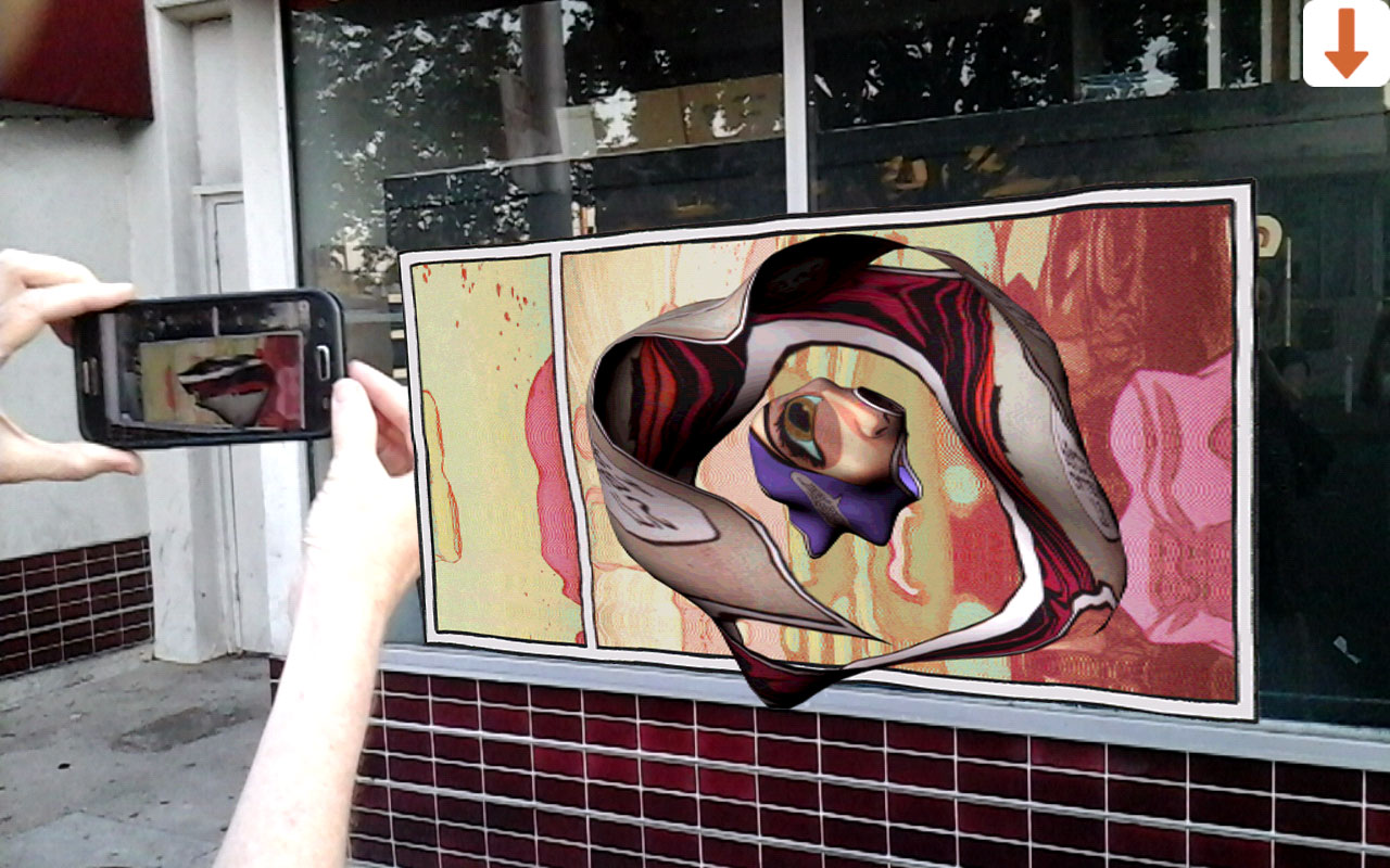Comics, 2014, Rachel Clarke, animated augmented-reality artwork at the Comic Store on Broadway, Sacramento